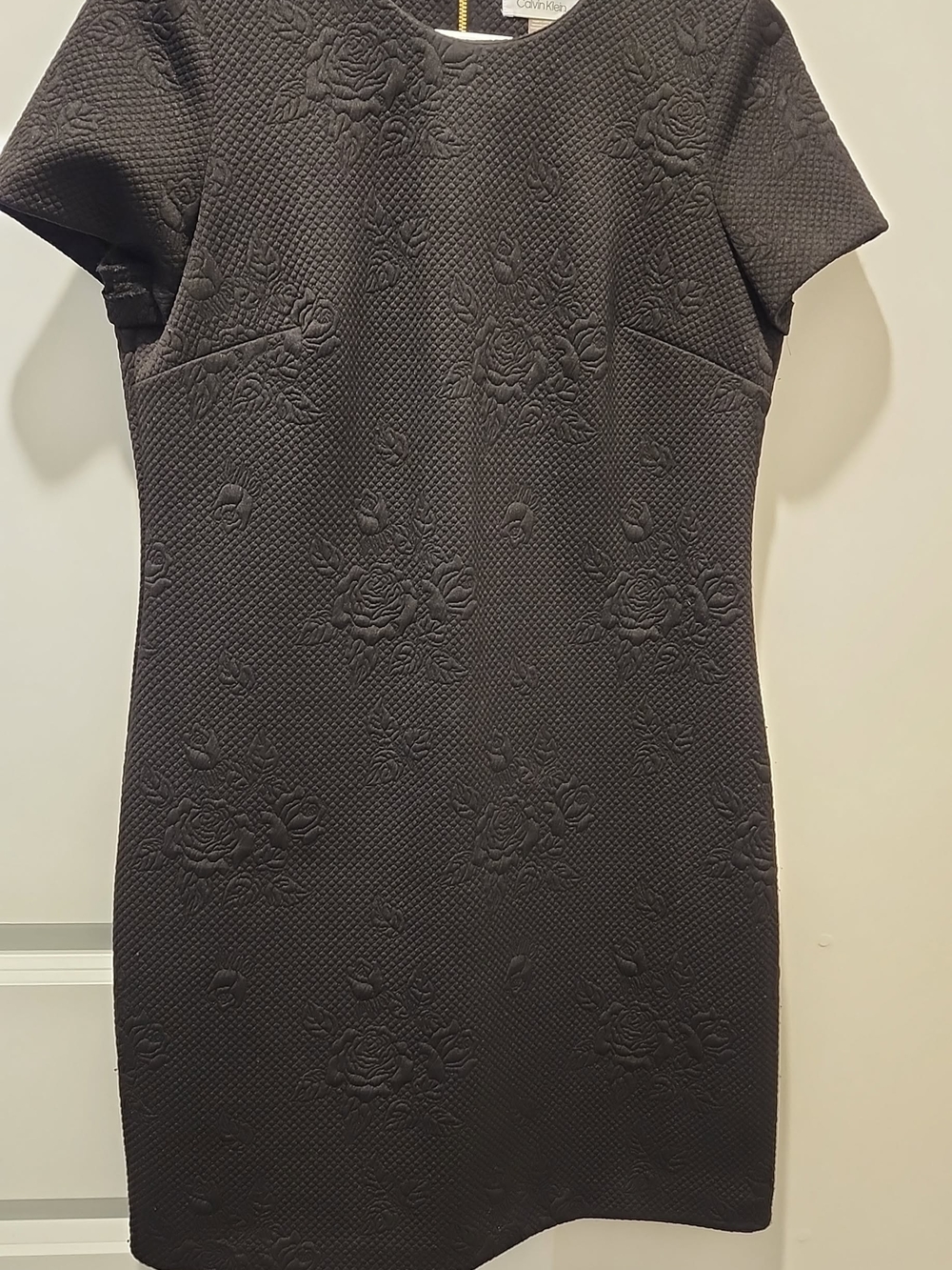 Calvin Klein Black Embossed Floral Mini Sheath Dress